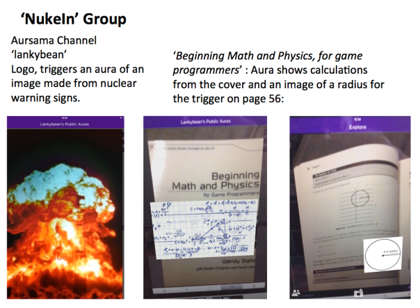 NukeIn group logo and auras on text book